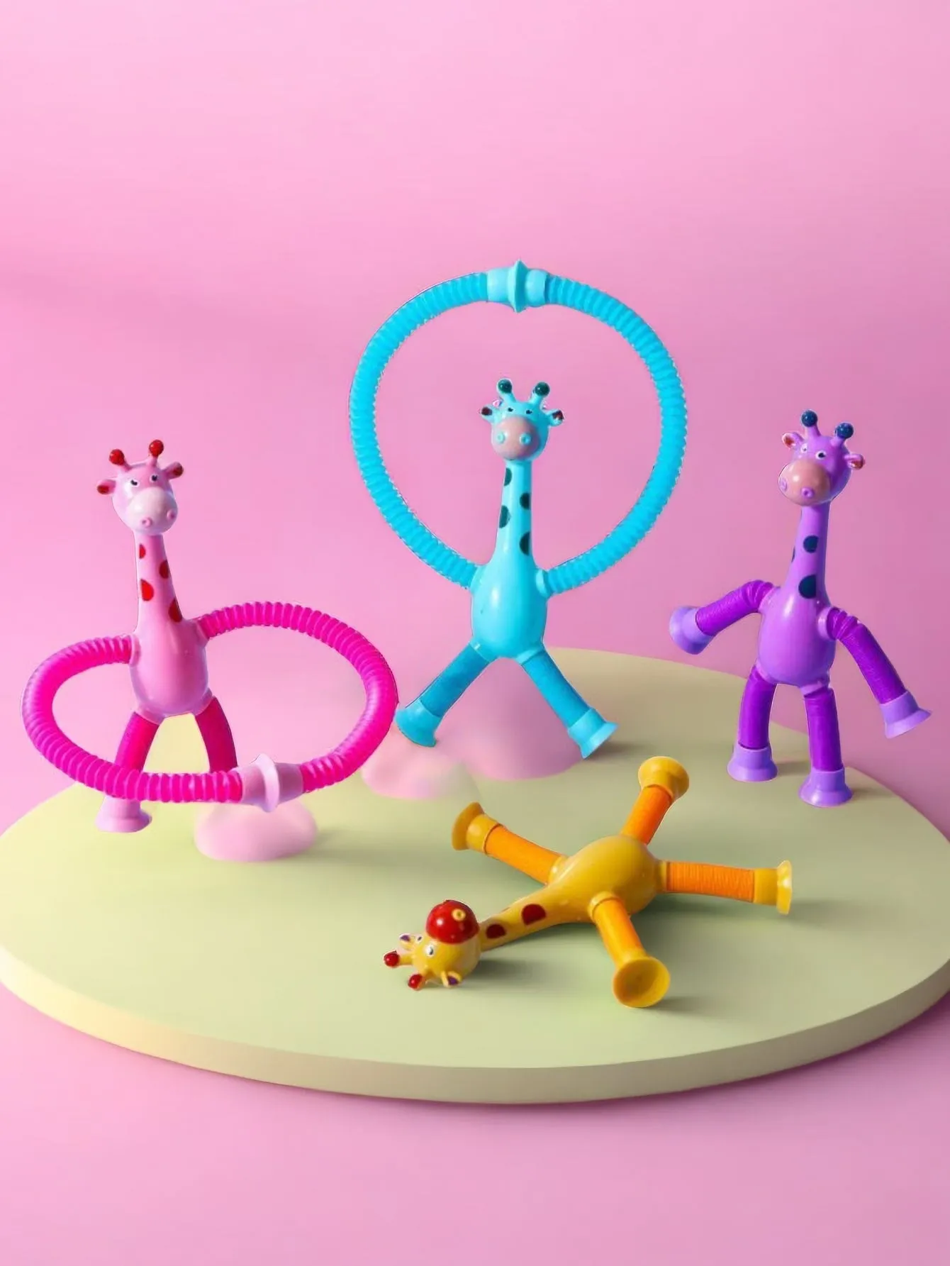 Suction Cup Giraffe Telescopic Pipe Children's Educational Toy, Cartoon Suction Cup Parent-child Interactive Puzzle Decompression Toy