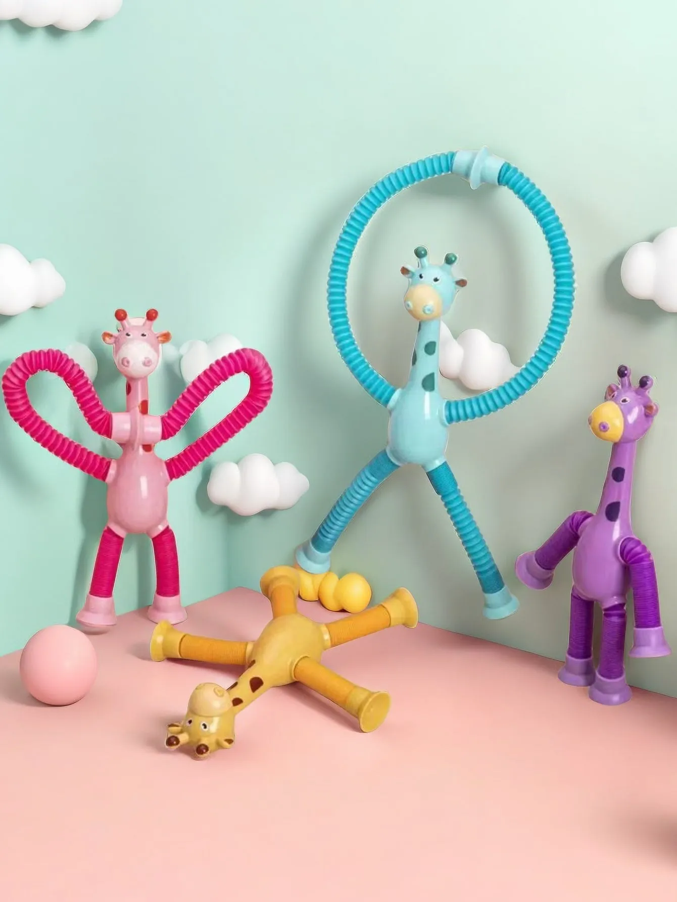 Suction Cup Giraffe Telescopic Pipe Children's Educational Toy, Cartoon Suction Cup Parent-child Interactive Puzzle Decompression Toy