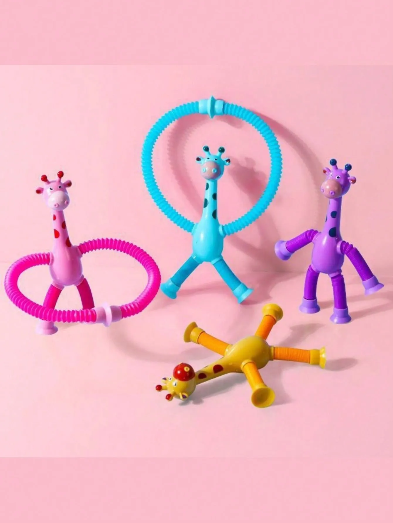 Suction Cup Giraffe Telescopic Pipe Children's Educational Toy, Cartoon Suction Cup Parent-child Interactive Puzzle Decompression Toy