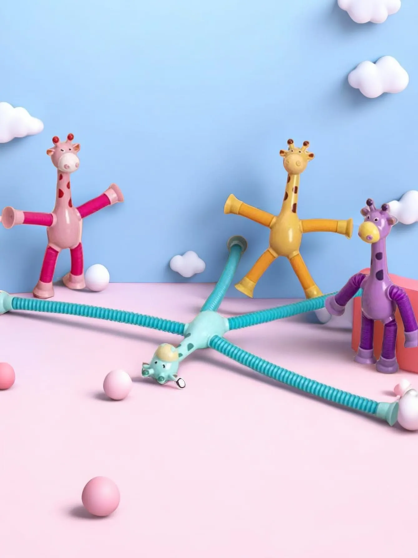 Suction Cup Giraffe Telescopic Pipe Children's Educational Toy, Cartoon Suction Cup Parent-child Interactive Puzzle Decompression Toy
