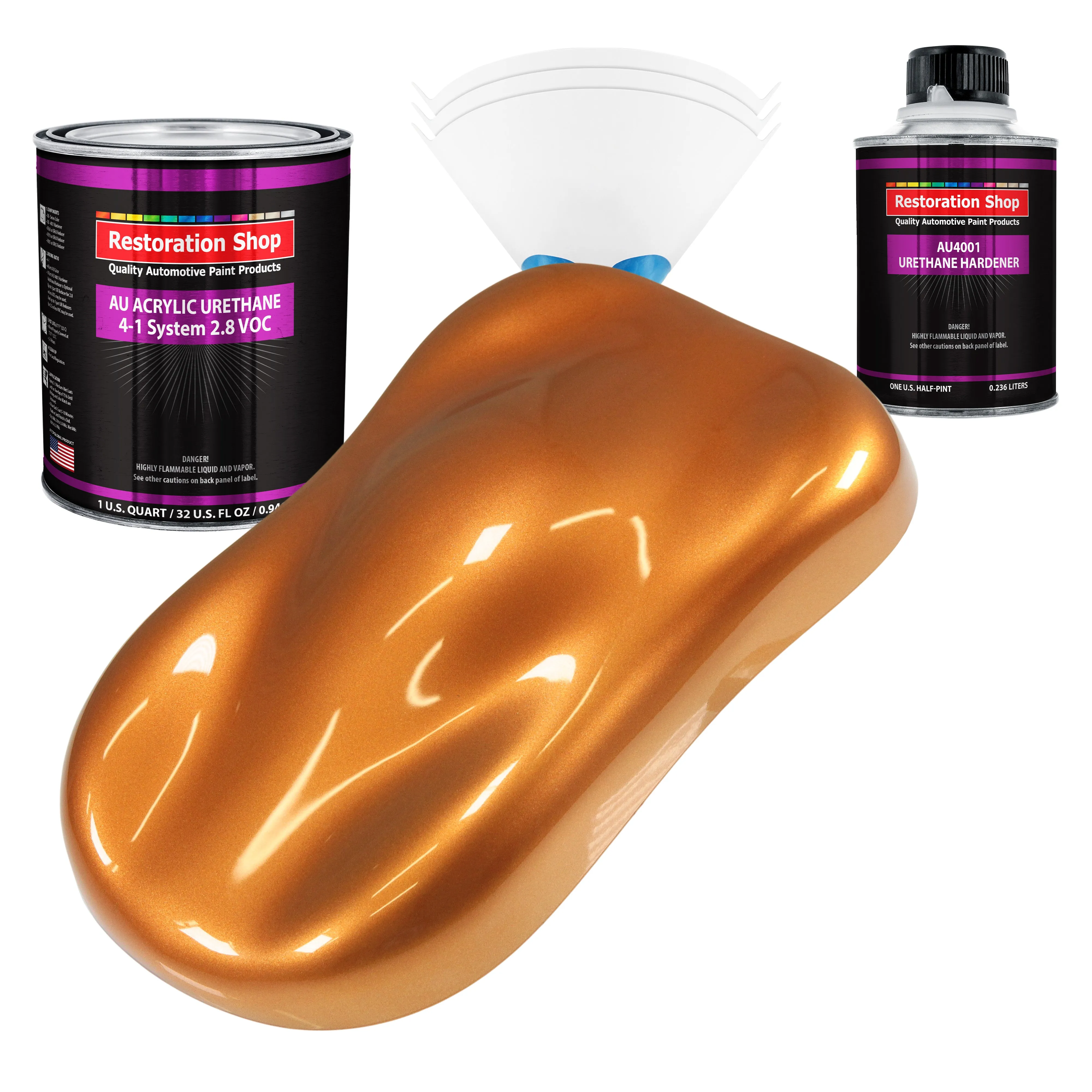 Sunburst Orange Metallic Acrylic Urethane Auto Paint (Complete Quart Paint Kit) Professional Single Stage Automotive Car Coating 4:1 Mix Ratio 2.8 VOC