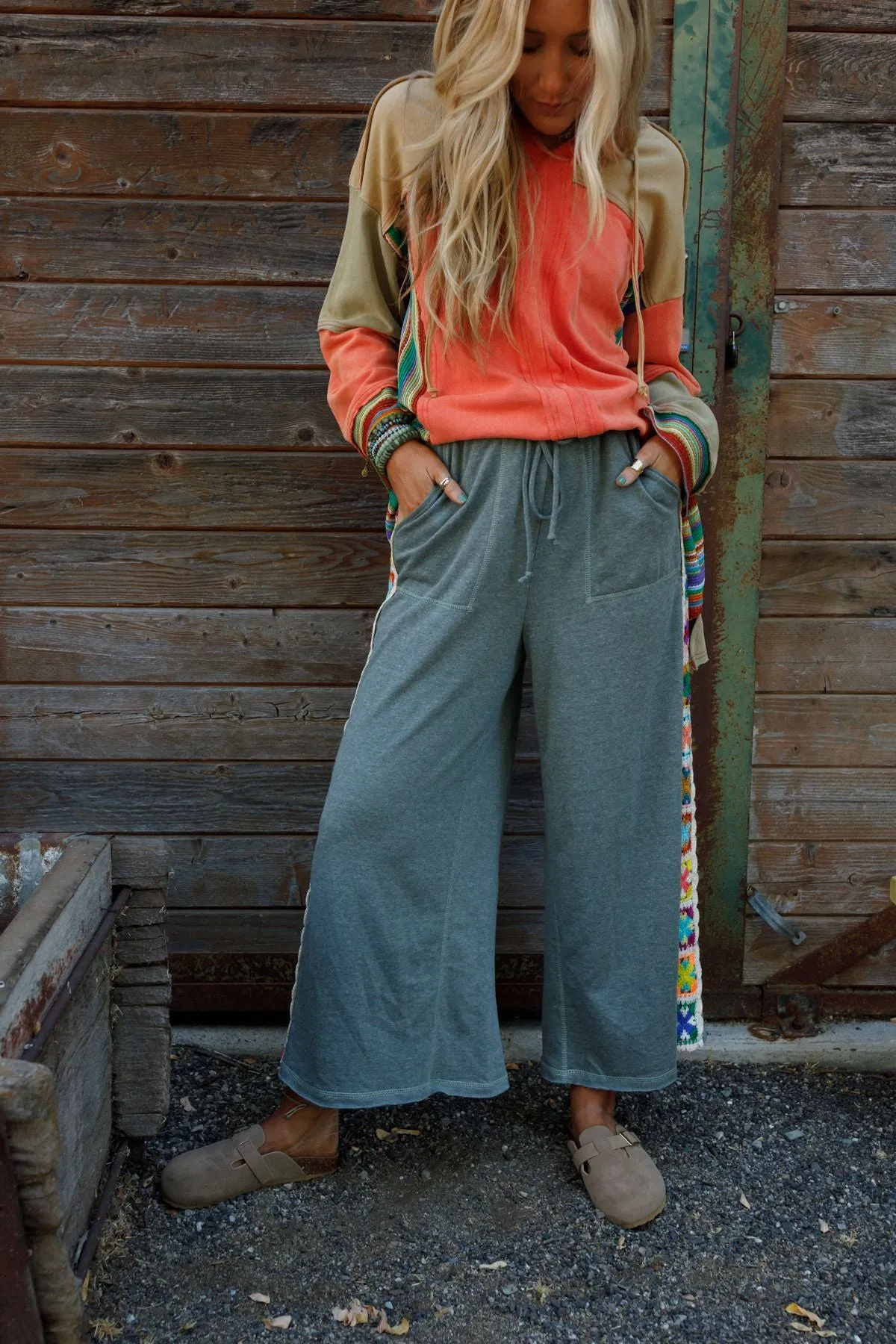 The Nest Love Seeker Crochet Panel Pants - Olive