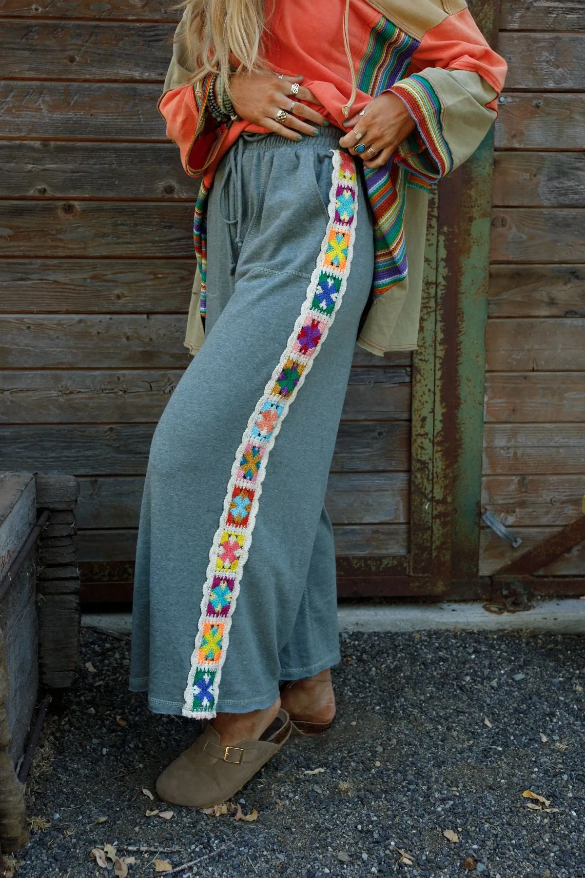 The Nest Love Seeker Crochet Panel Pants - Olive