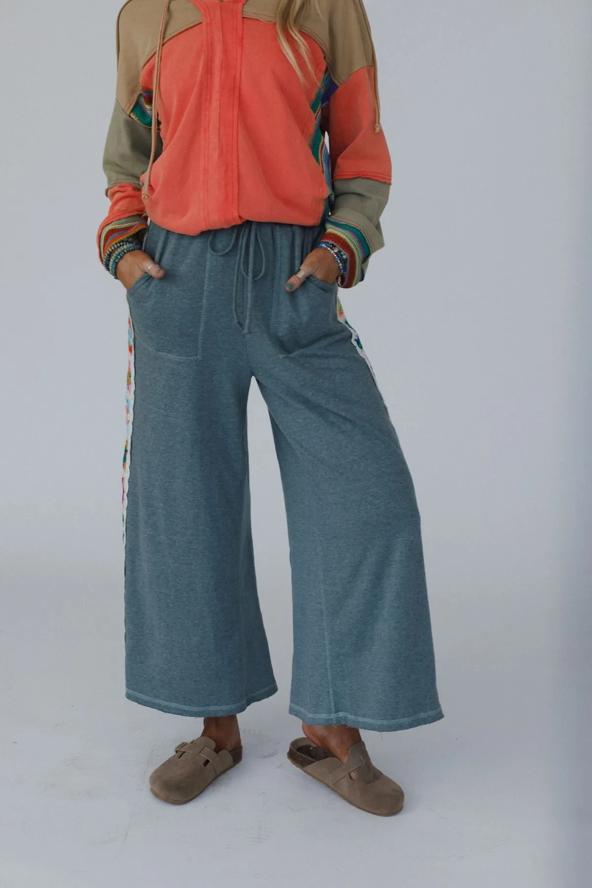 The Nest Love Seeker Crochet Panel Pants - Olive