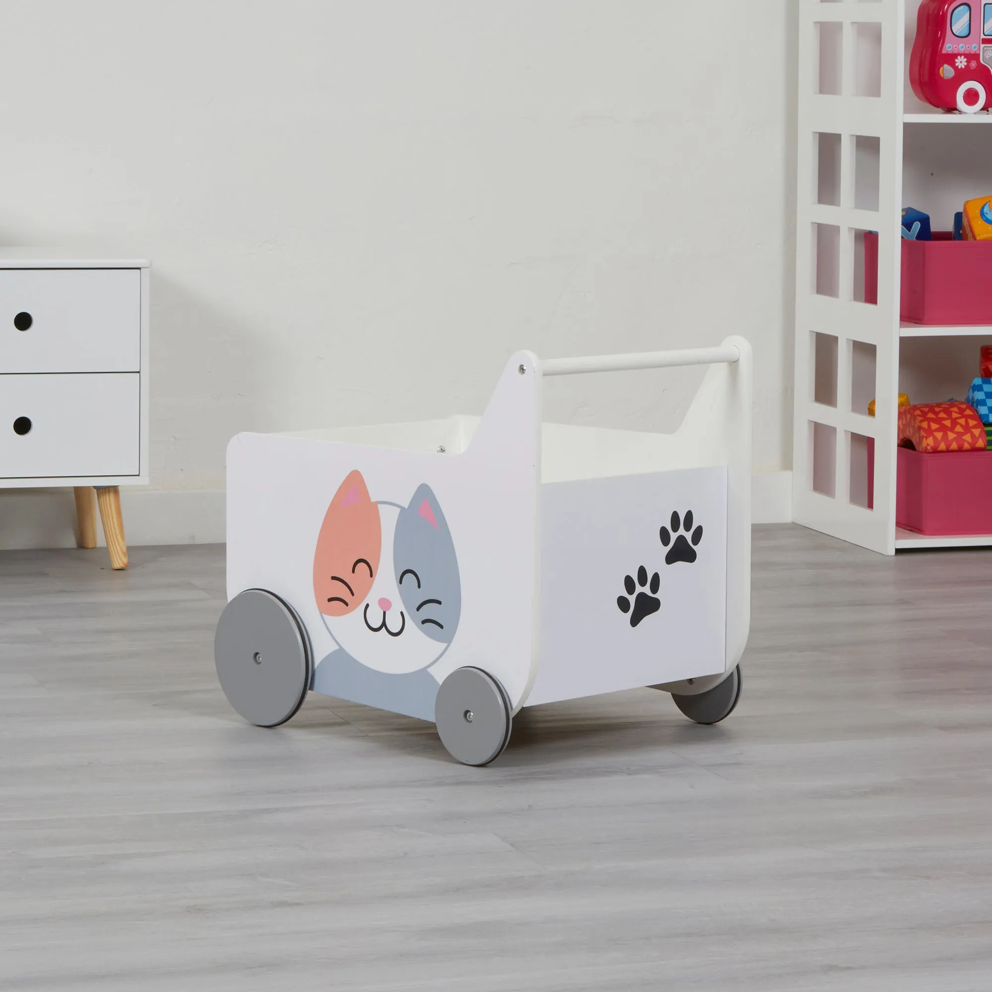 Toddler Wooden Push Along Walker | Cat and Dog Push Along