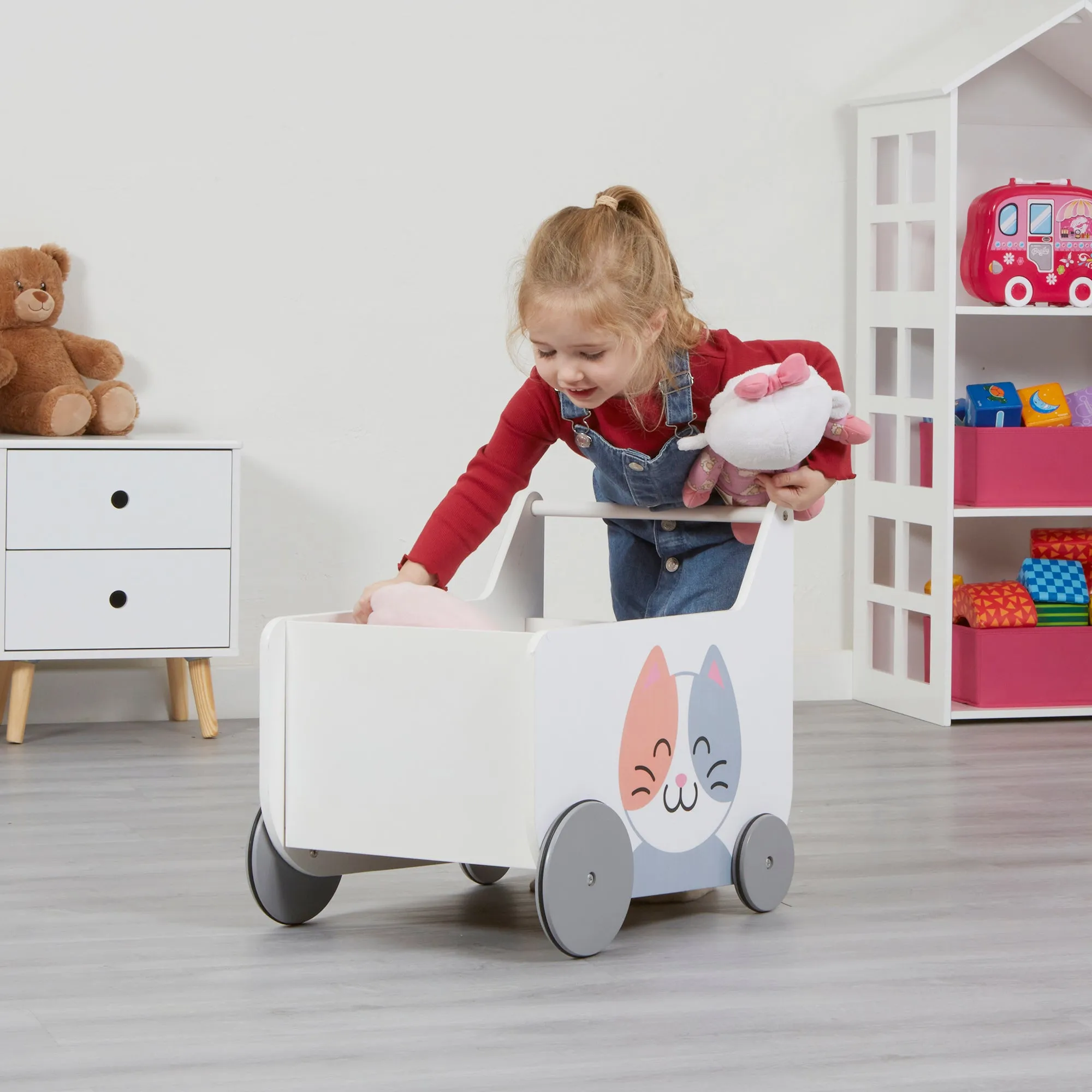 Toddler Wooden Push Along Walker | Cat and Dog Push Along