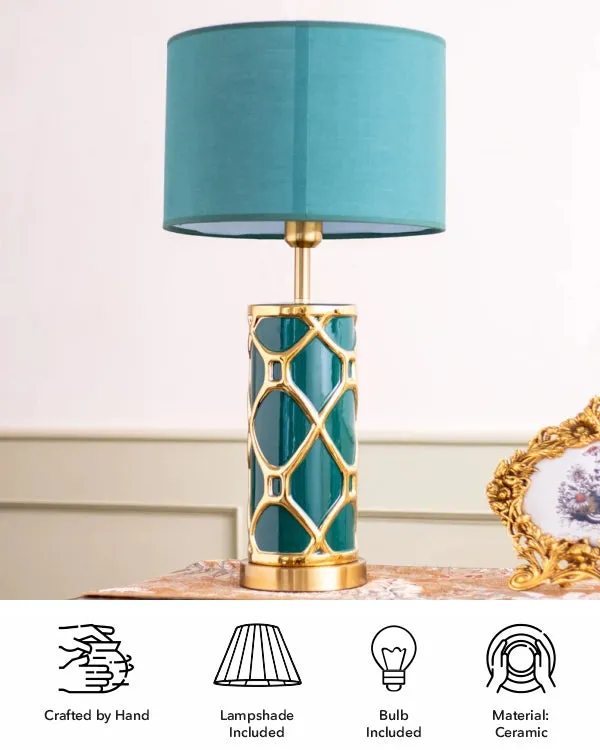 'Trellis' Ceramic Table Lamp - Green