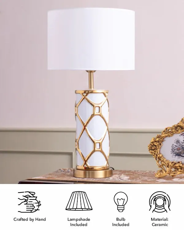 'Trellis' Ceramic Table Lamp - White