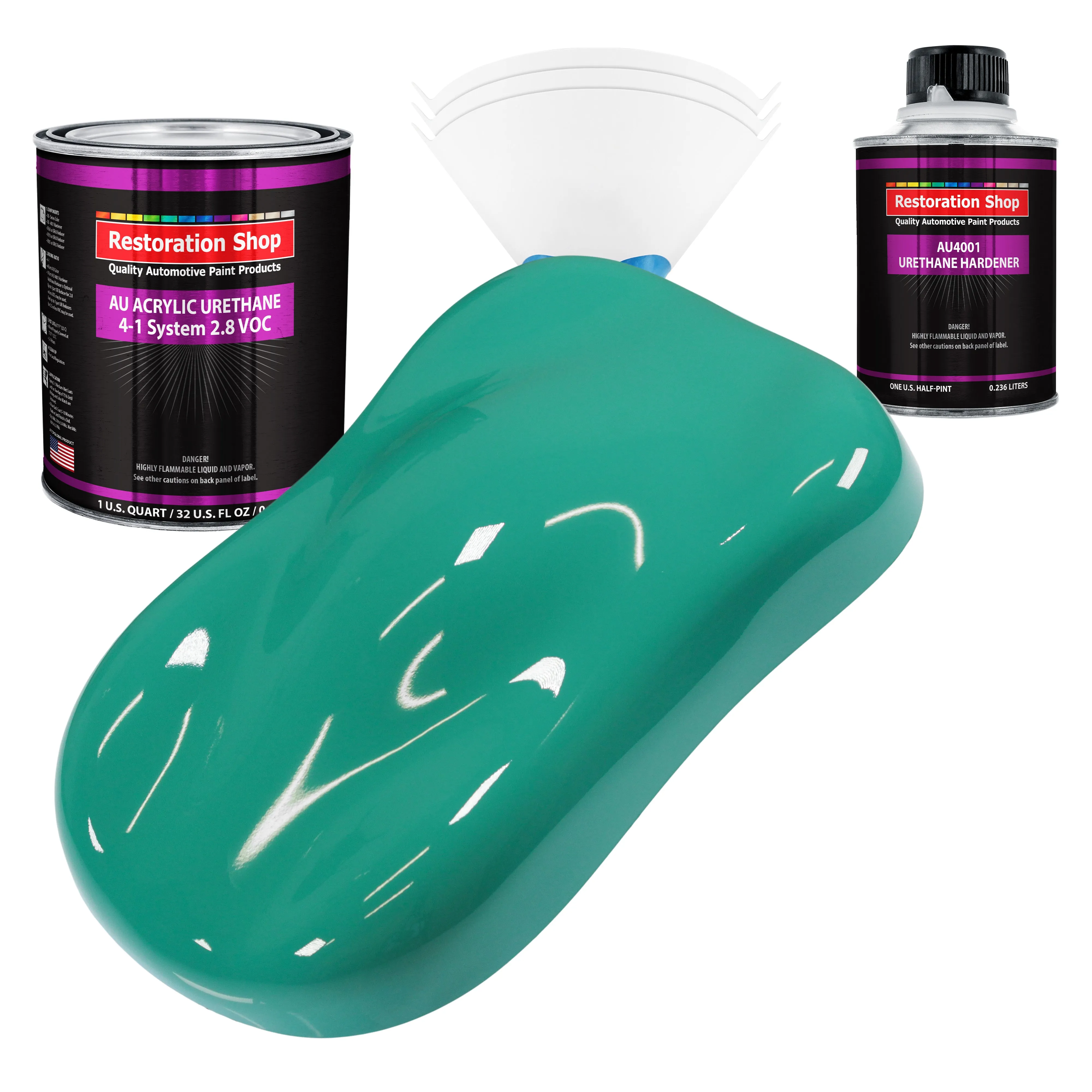 Tropical Turquoise Acrylic Urethane Auto Paint - Complete Quart Paint Kit - Professional Single Stage Automotive Car Coating, 4:1 Mix Ratio 2.8 VOC