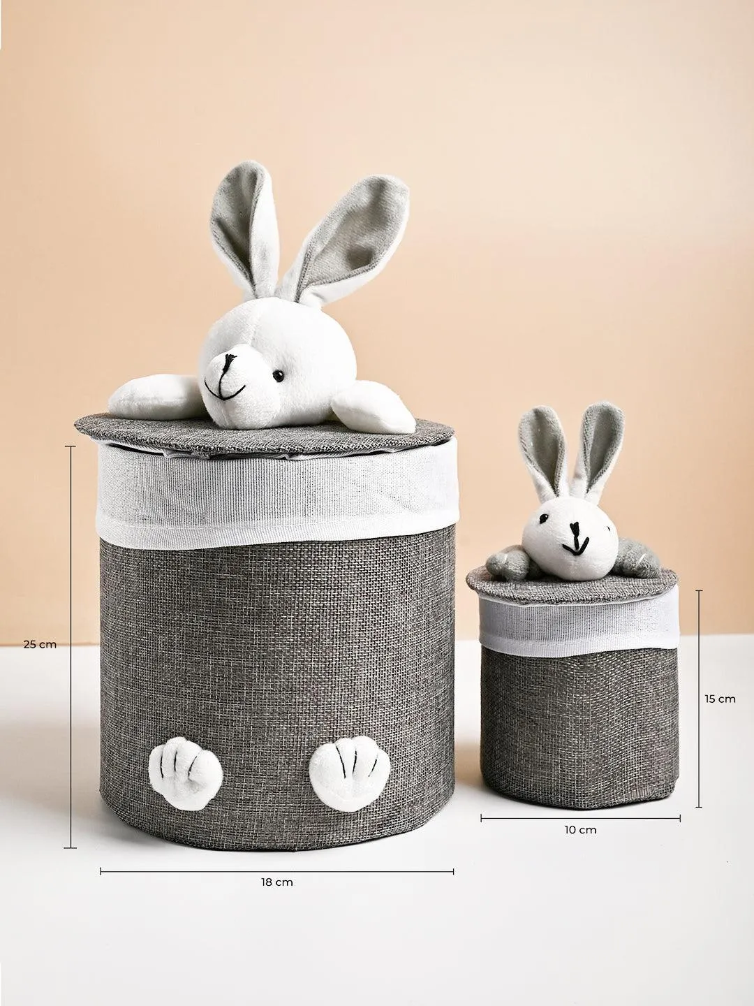VON CASA Multi Purpose 2Pcs Round Fabric Basket/Bin - Bunny Face Design