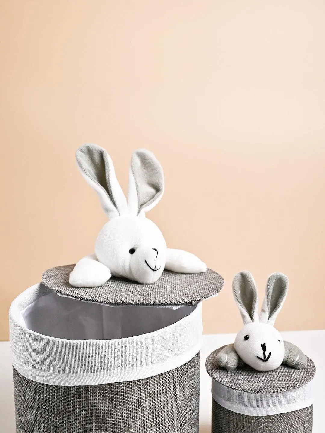 VON CASA Multi Purpose 2Pcs Round Fabric Basket/Bin - Bunny Face Design