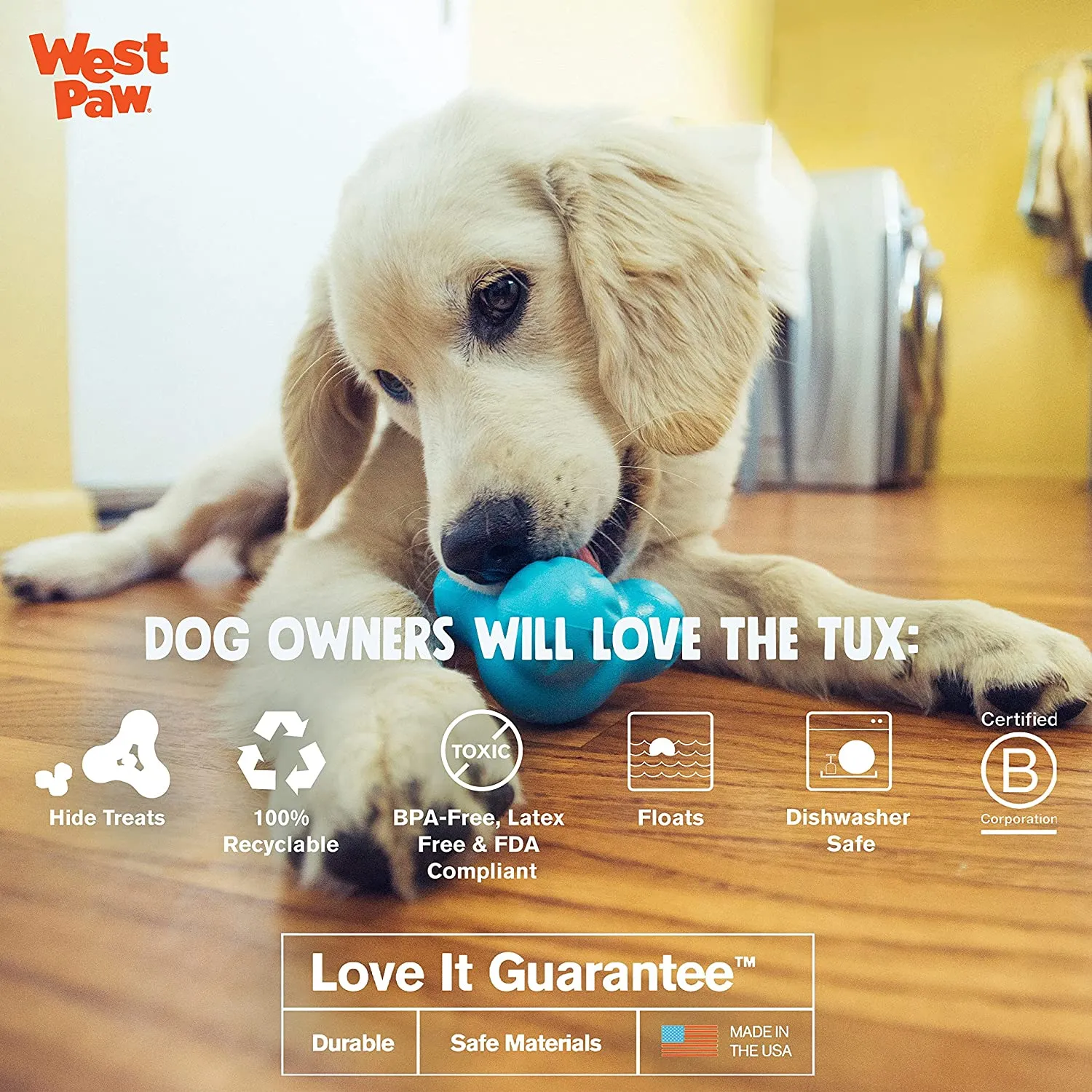West Paw Zogoflex Tux Treat Dispensing Dog Chew Toy – Interactive Chewing Toys for Dogs – Dog Enrichment Toy– Dog Games for Aggressive Chewers (2 sizes)
