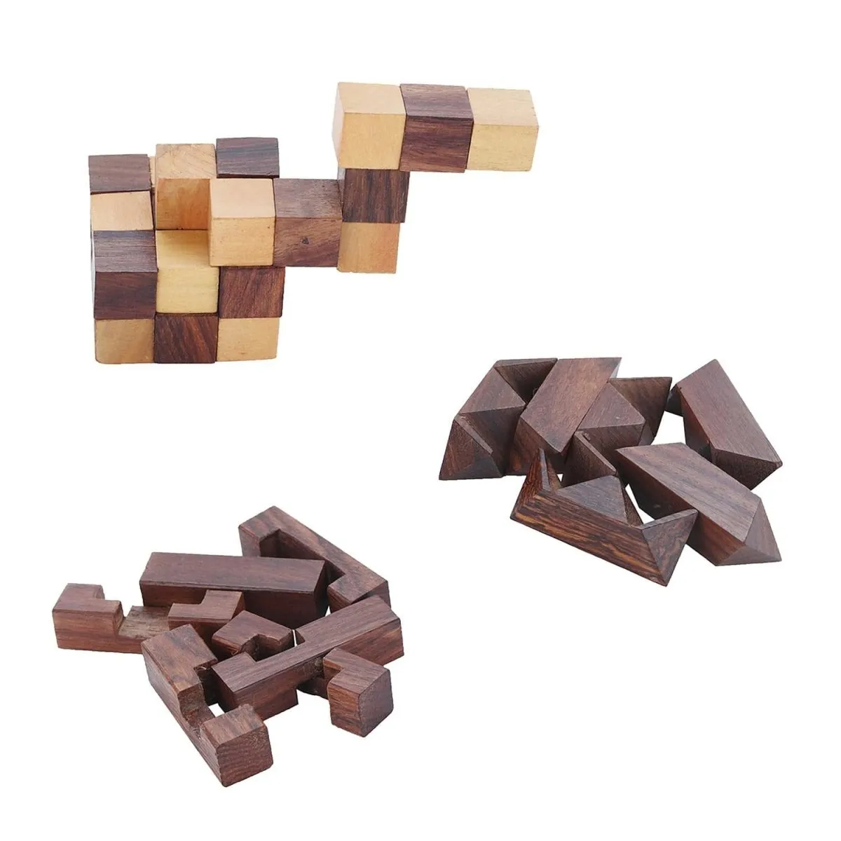 Wooden 3D Puzzles Game 3-in-1 Brain Teaser Game