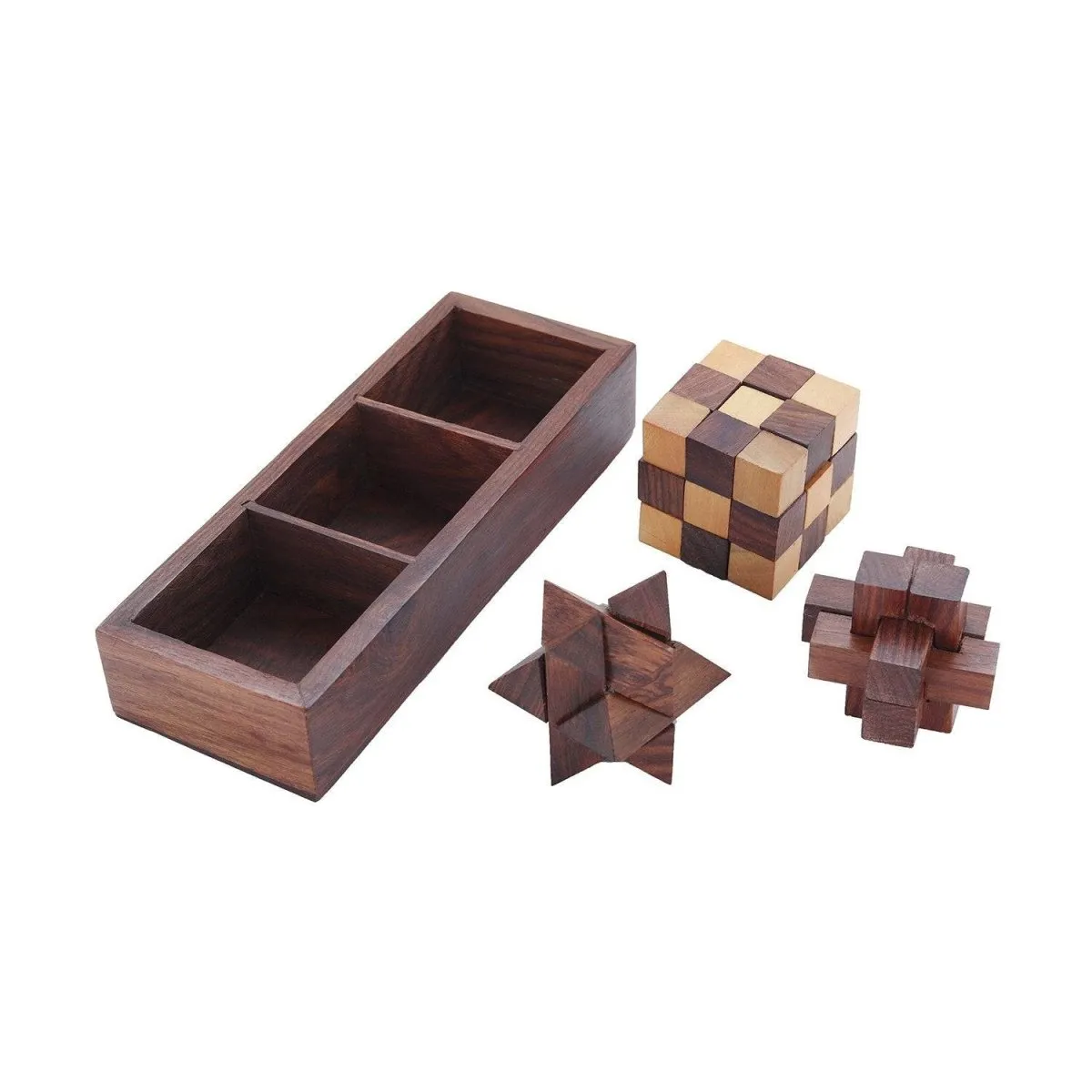 Wooden 3D Puzzles Game 3-in-1 Brain Teaser Game