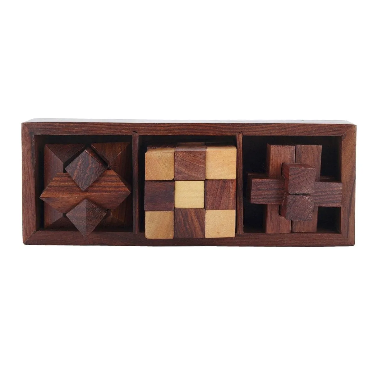 Wooden 3D Puzzles Game 3-in-1 Brain Teaser Game